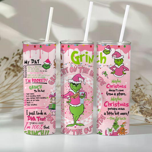 💚🎄 "Grinchy on the Outside" Pink Christmas 20 oz Tumbler