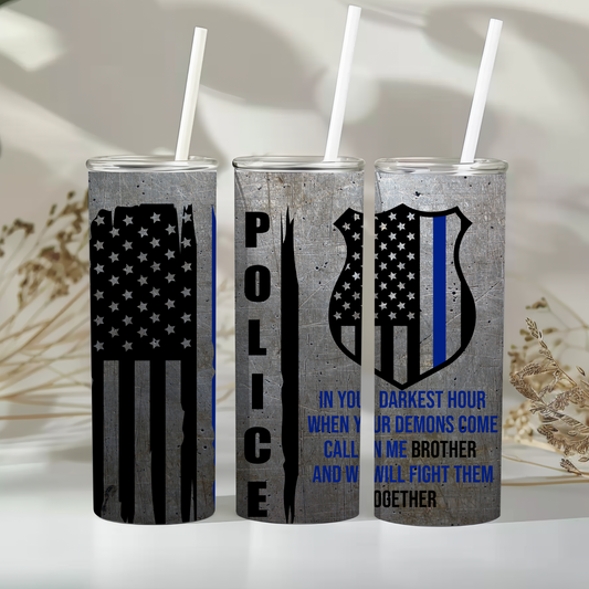 Police Tribute Tumbler – 20 oz Thin Blue Line Stainless Steel Cup for Law Enforcement Support