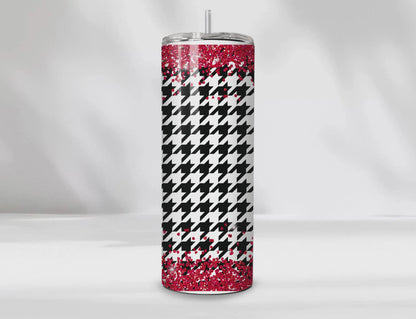 Alabama Tumbler – 20oz Glitter Houndstooth Stainless Steel Cup with Lid & Straw