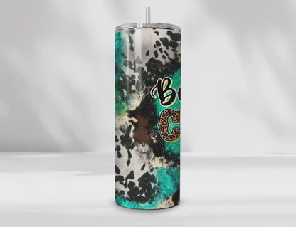 Beautiful Crazy 20 oz Tumbler – Teal, Leopard, Cow Print Insulated Cup