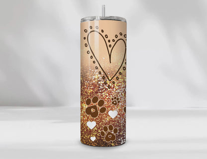 Life Is Better with Dogs 20 oz Tumbler – Glitter Dog Lover Cup with Hearts & Paw Prints