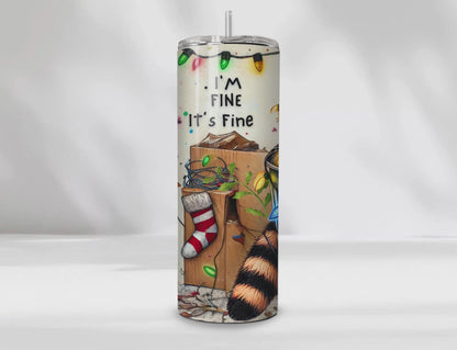 🦝 "I'm Fine, It’s Fine" Raccoon Christmas Tumbler