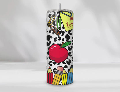 Teacher 20 oz Tumbler – Personalized Leopard Print School Theme Cup