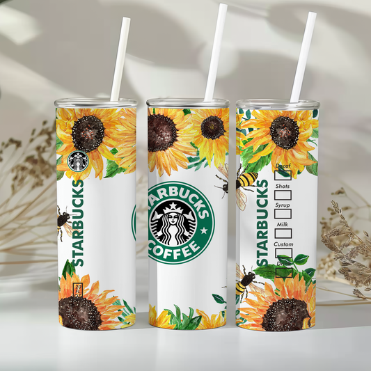 Sunflower Bee Coffee Tumbler – Starbucks-Inspired Style