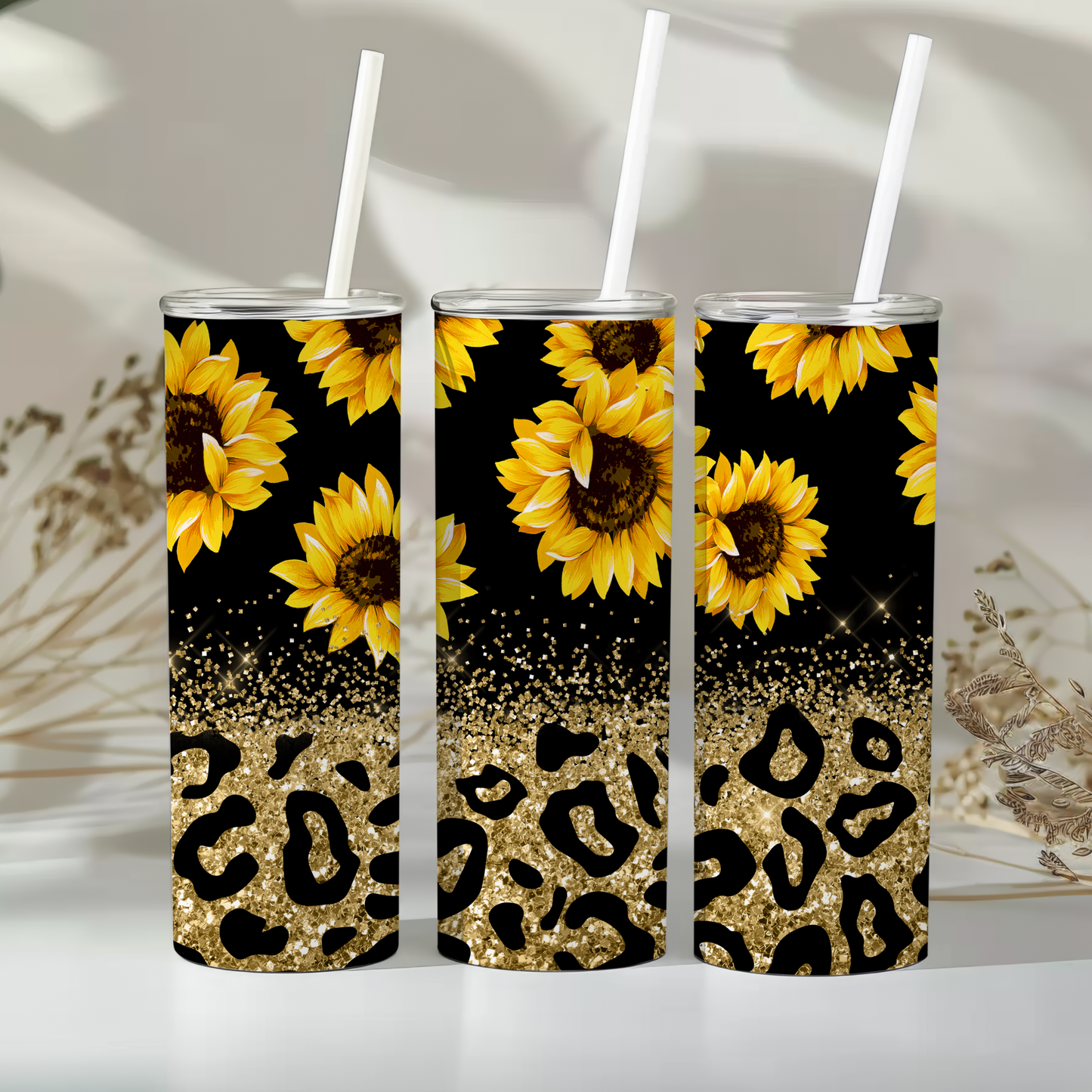 Sunflower Leopard Print 20 oz Skinny Tumbler