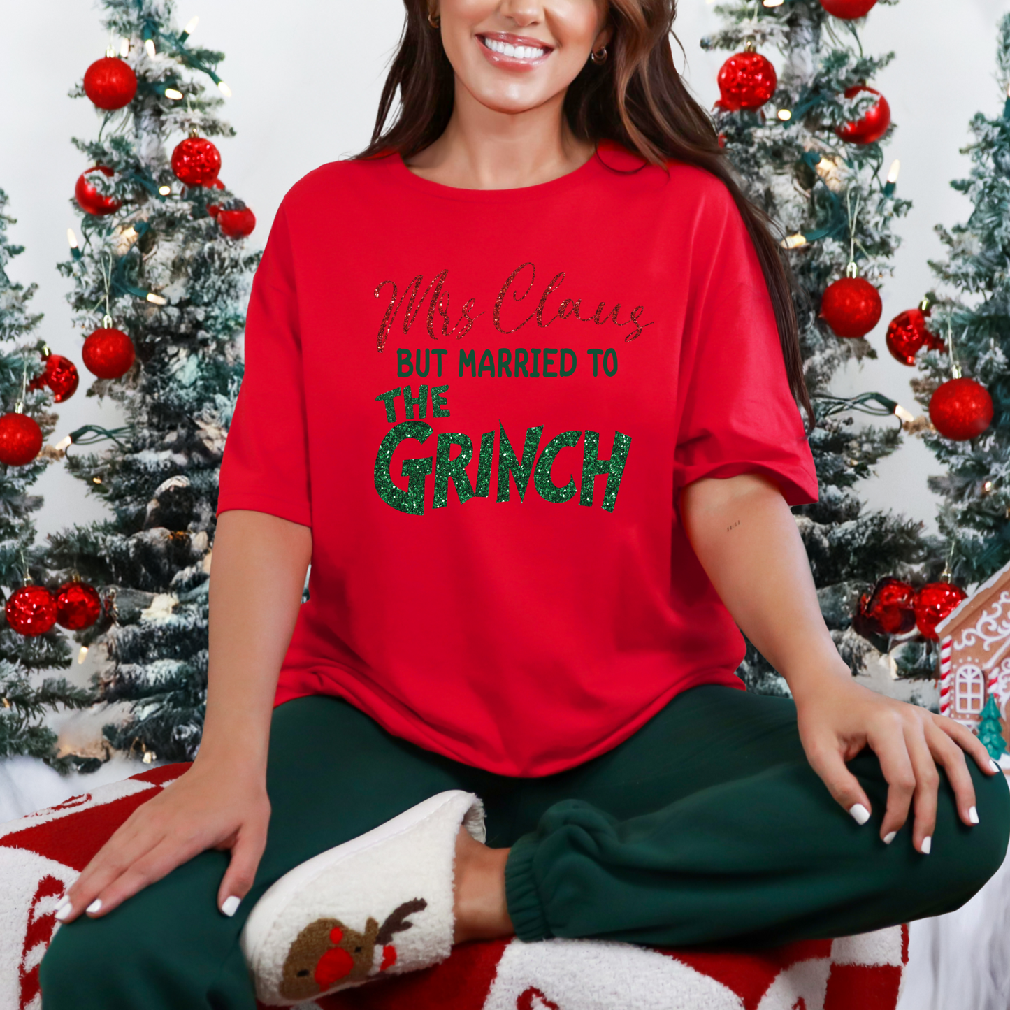 "Mrs. Claus But Married to the Grinch" Funny Christmas T-Shirt – Sassy Holiday Humor for Wives Who Get It