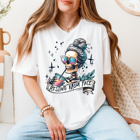 Skeleton Resting Mom Face T-Shirt – Funny & Relatable Mom Life Tee